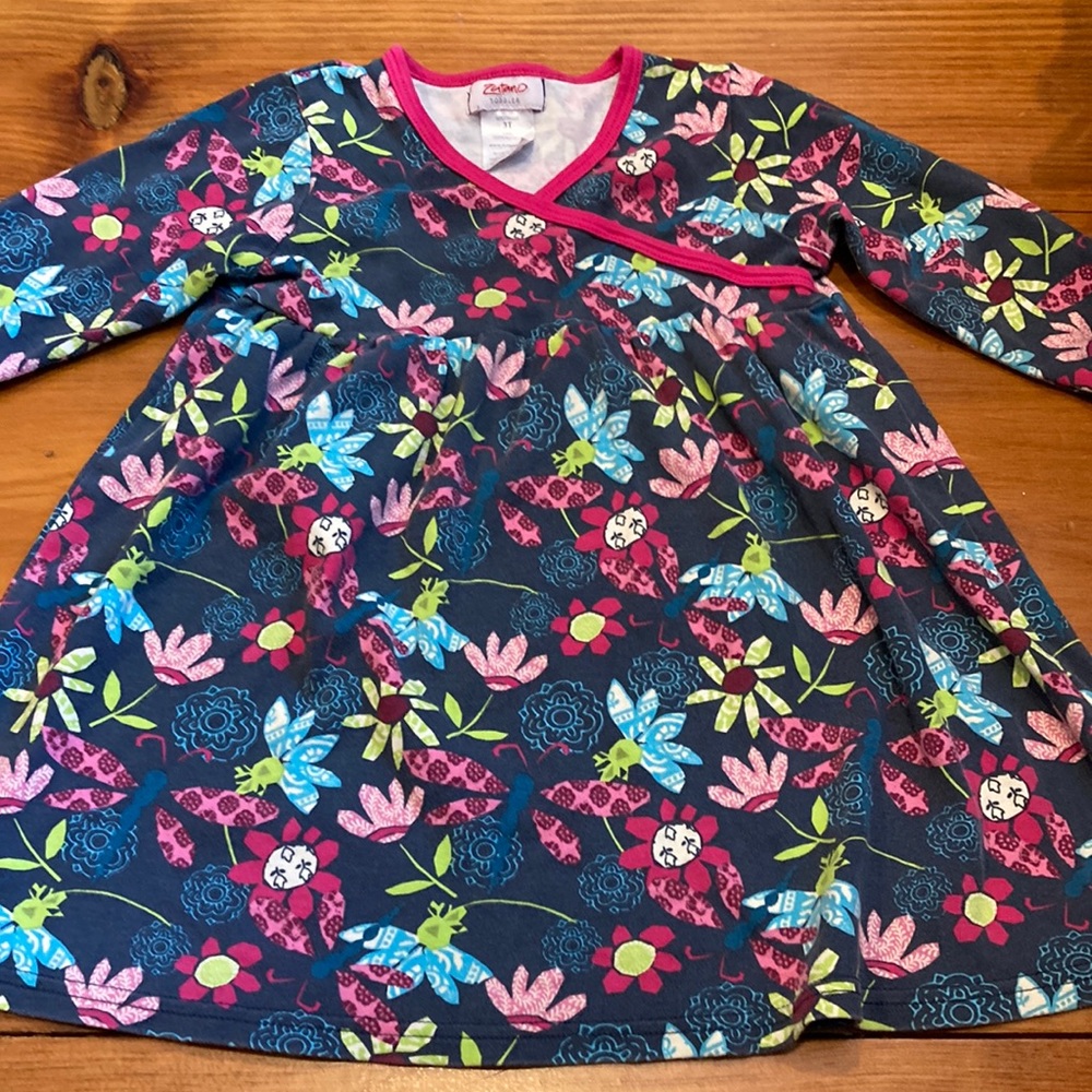 ZUTANO 3T Blue Printed Dress Faux Wrap